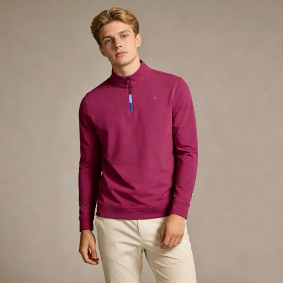 Redvanly Other - $150 NWOT Redvanly Mens Golf Fallon Quarter Zip in Bordeaux Long Sleeves Size L